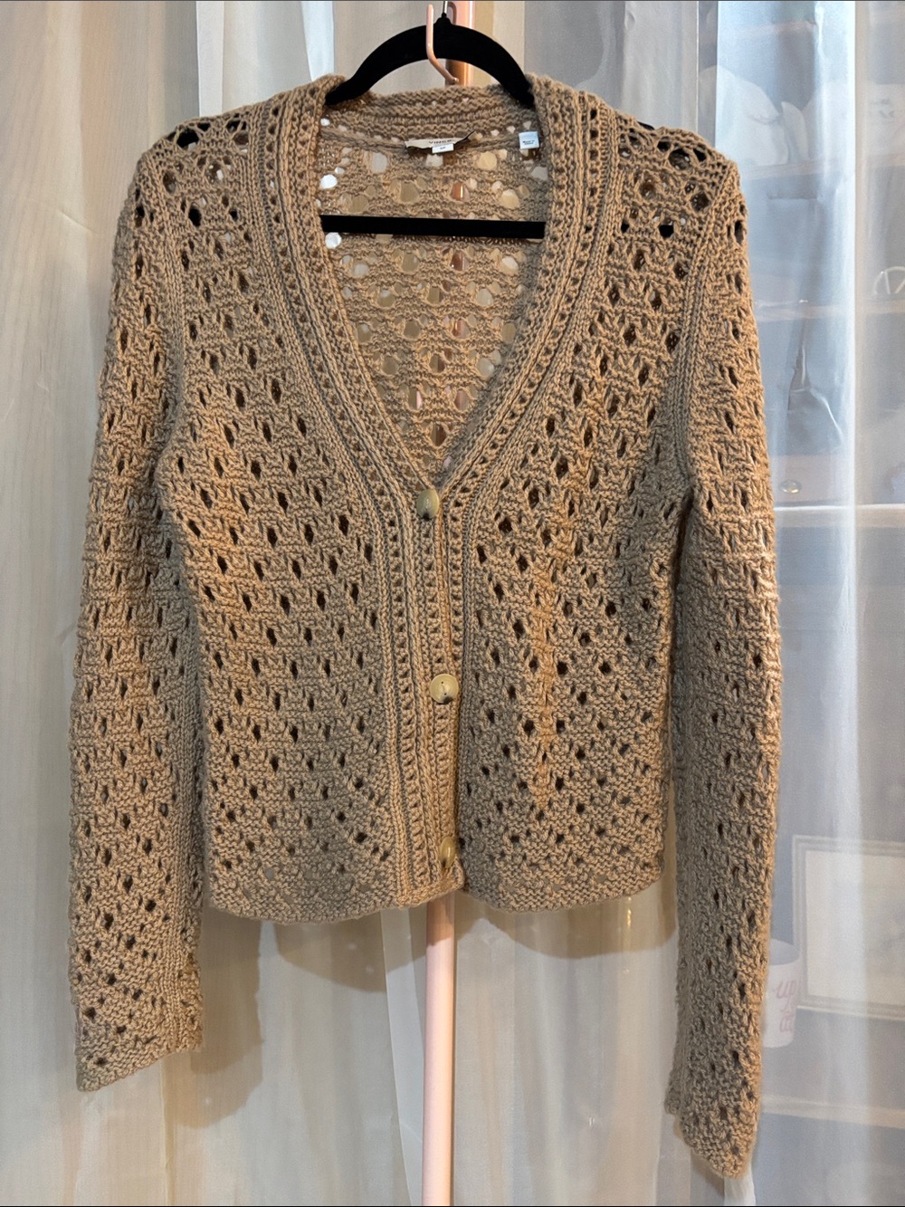 VINCE Crochet Wool Cashmere Blend Cardigan - Picture 2 of 9